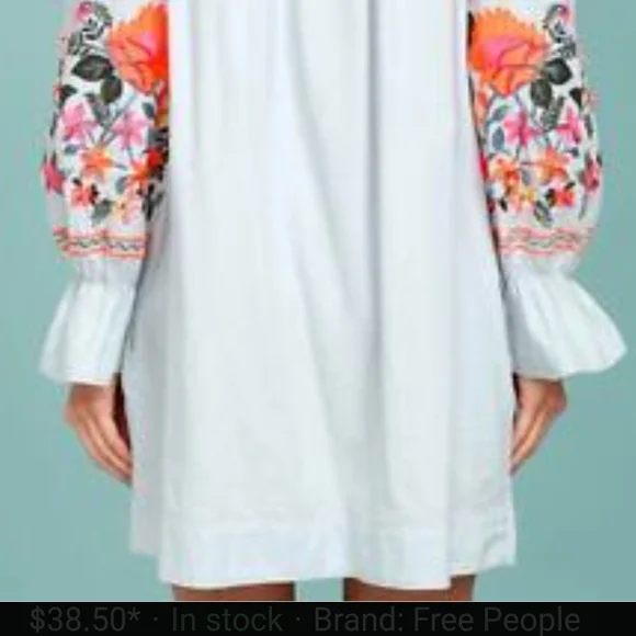 FREE PEOPLE Elegant Embroidered Floral DRESS Size S - Picture 2 of 8